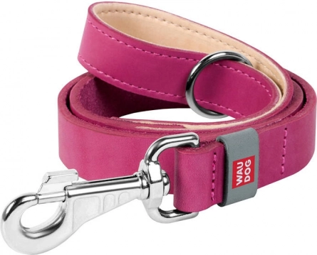 Leather dog leash WAUDOG, width 20 mm, length 122 cm, pink