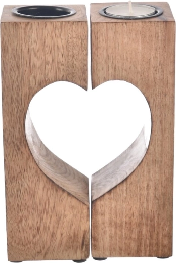 Portacandela in legno di mango e metallo con motivo a cuore