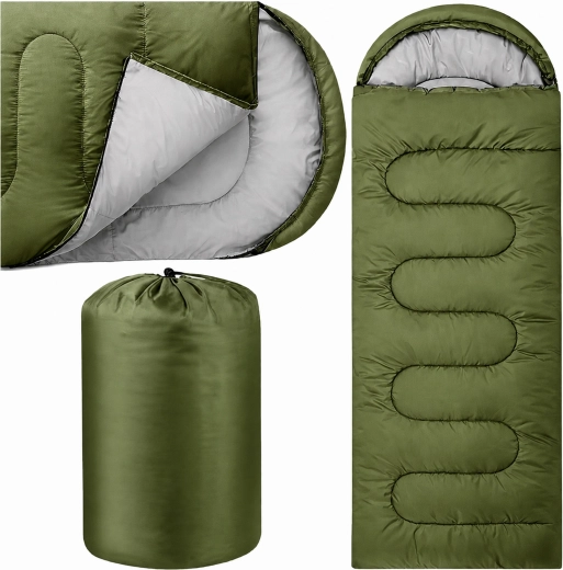Sacco a pelo turistico a mummia 2 in 1 con cappuccio 210 × 70 cm, verde