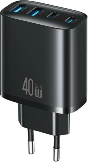 Netlader USAMS T70 40 W, 2× USB-A + 2× USB-C, zwart