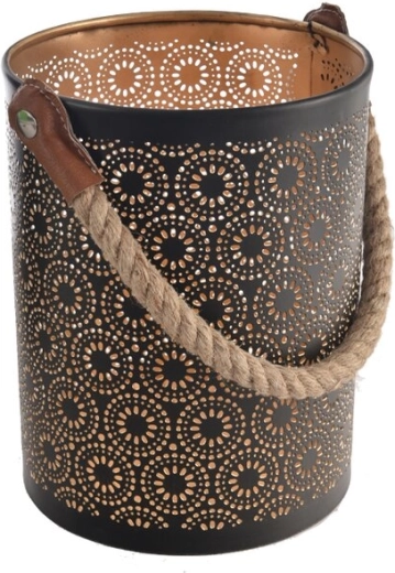 Bougeoir DOT en métal et jute noir et or 20 cm