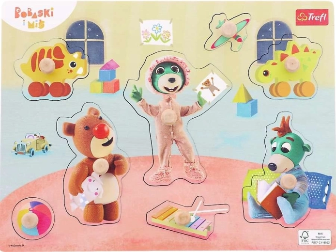 Wooden peg puzzle Bobaski i Miś – 8 pieces