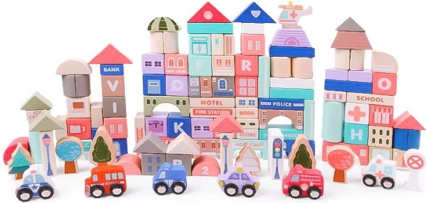Wooden Educational Blocks City with Base 115 pcs ECOTOYS