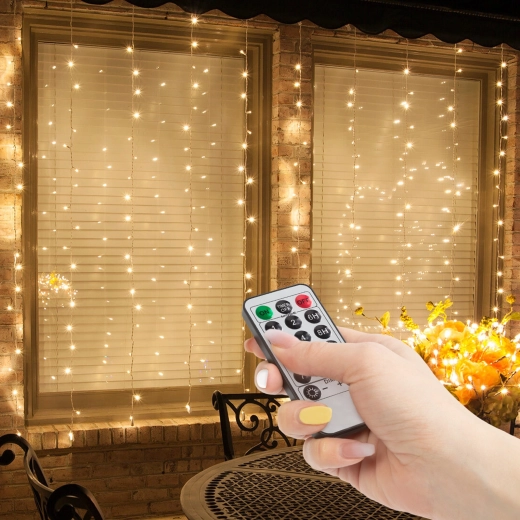 Rideau lumineux avec 100 LED blanc chaud et télécommande
