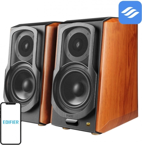 EDIFIER S1000W 2.0 Bookshelf Speakers with Wi‑Fi and Bluetooth, Brown