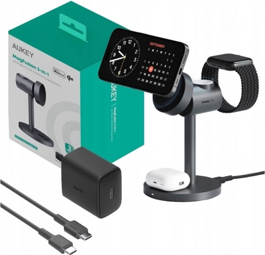 Caricatore wireless Aukey MagFusion 3 in 1, 15W grigio