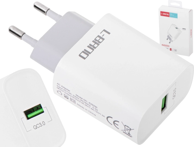 L-BRNO 15 W USB Wall Charger with Fast Charging QC 3.0, White