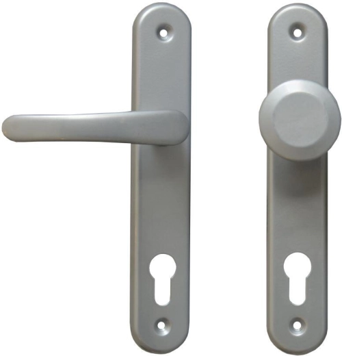 Ferramenta per porte MICHAELA con maniglia e pomolo fisso, argento, per cilindro 90 mm