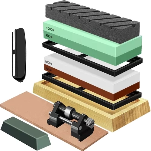 RUHHY Water Sharpening Stone for Knives – Set with Multiple Grits and Leather Strop