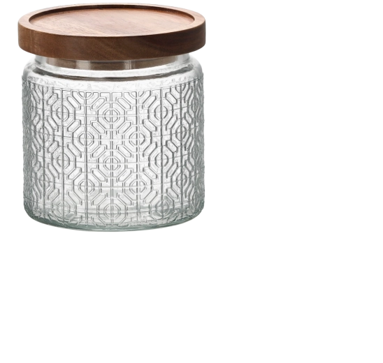 Round glass jar 500 ml with wooden lid