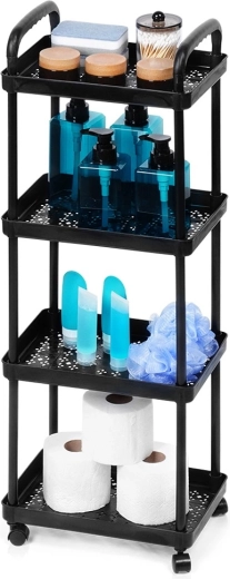 Scaffale nero su ruote a 4 ripiani 30 × 21 × 86 cm