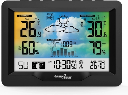 Wireless weather station with DCF, color display, and temperature and humidity measurement GREENBLUE