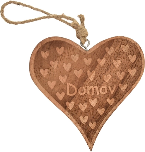 Décoration suspendue cœur mango « Domov » 15 × 2 × 15 cm