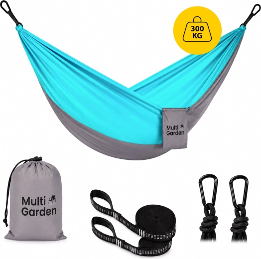 MultiGarden amaca da giardino e da viaggio 290 × 140 cm con cinghie, moschettoni e sacca per il trasporto