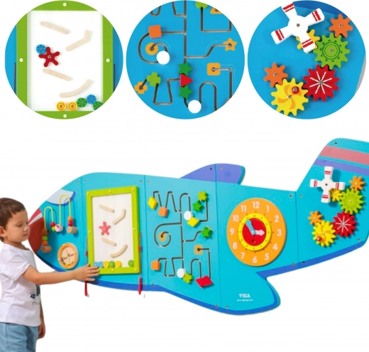 VIGA Montessori Wooden Wall Sensory Board Airplane