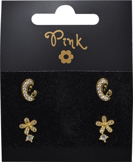 Ensemble de boucles d’oreilles plaquées or Vie, 2 paires avec cristaux