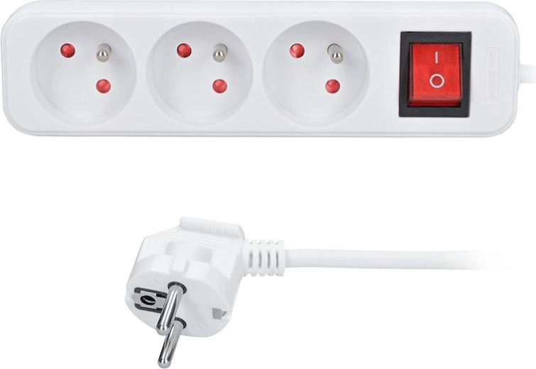 Cavo di prolunga Solight da 3 m con 3 prese e interruttore, bianco