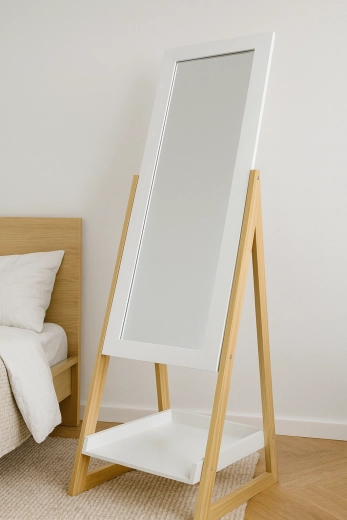 Specchio da terra con gambe in legno e ripiano 40 × 36 × 150 cm