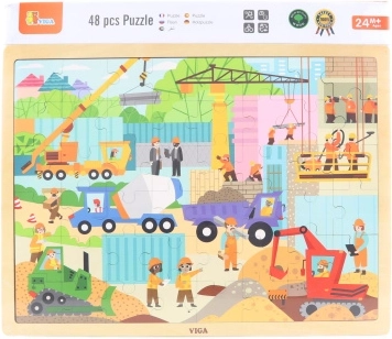 Drewniane puzzle 48 elementów – maszyny budowlane