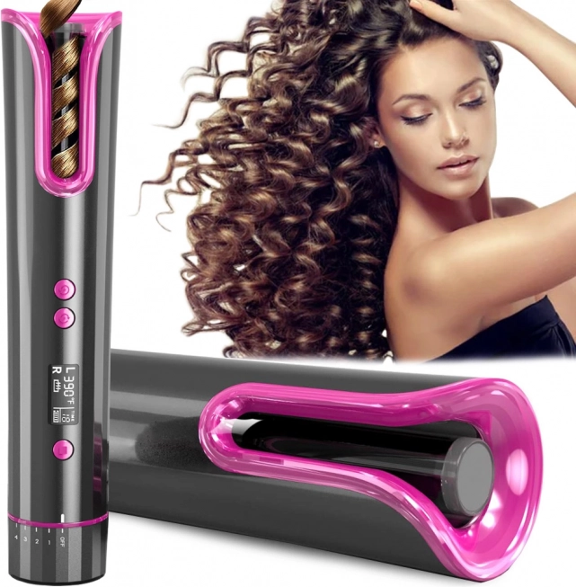 Automatic cordless rotating hair curler with LCD display