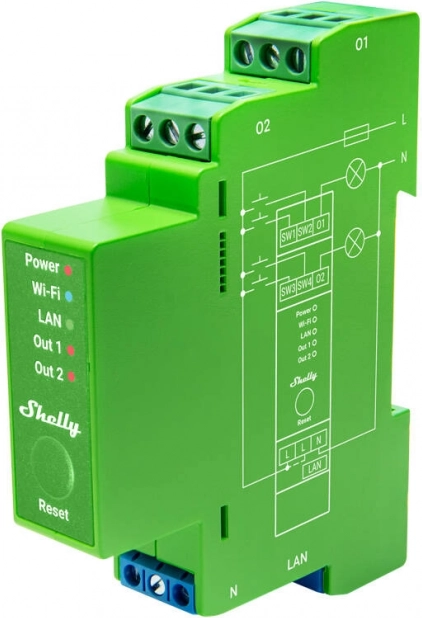 Shelly Pro Dimmer 2 – Zweikanal-Dimmer für DIN-Schiene