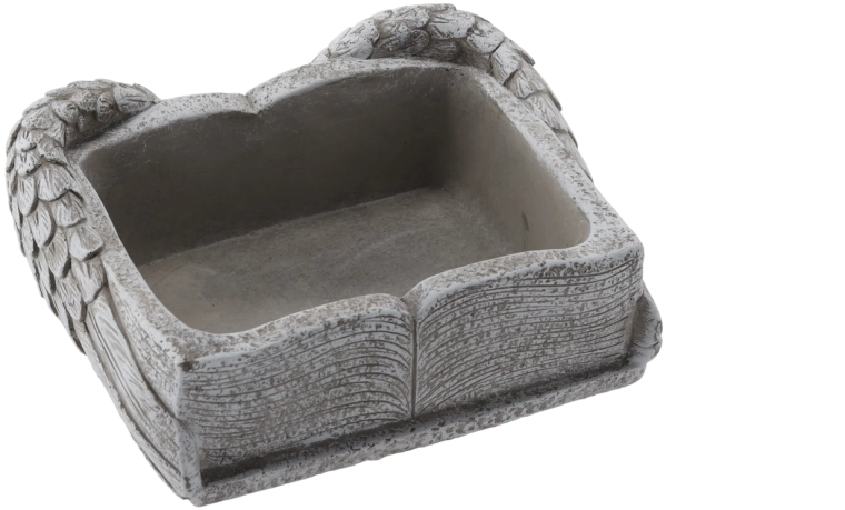 Cementový hřbitovní květináč kniha s křídly šedý 22 × 18 × 9,5 cm