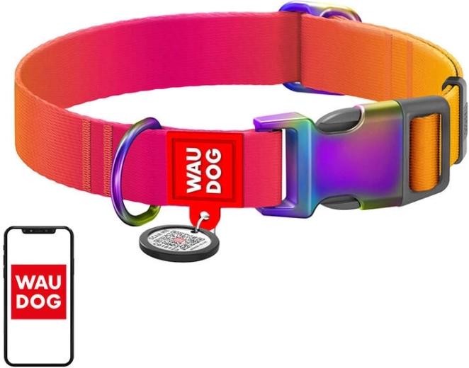 WAUDOG Nylon Dog Collar with QR Code, Orange, Size L