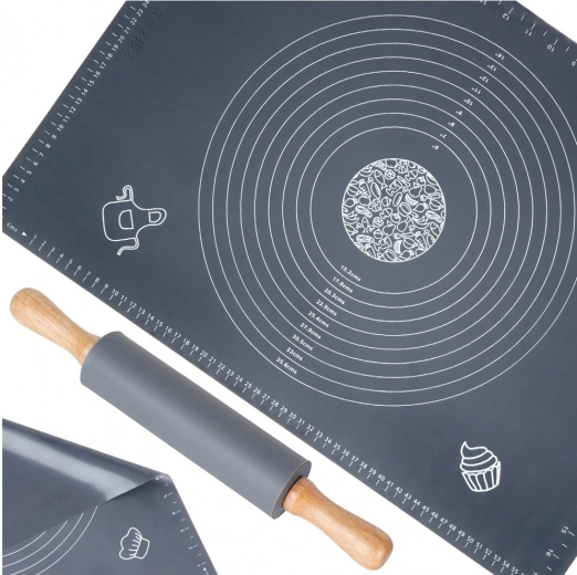 Tapis de pâtisserie en silicone avec rouleau 64 × 45 cm, set 2 pièces VILDE