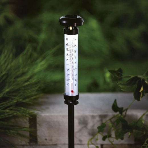 Solarhavetermometer med koldt hvidt LED-lys