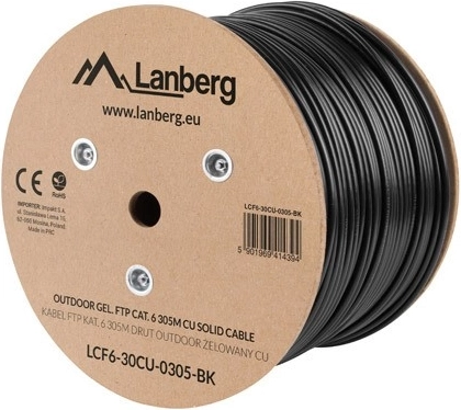 Lanberg venkovní gelový FTP Cat 6 síťový kabel 305m, černý