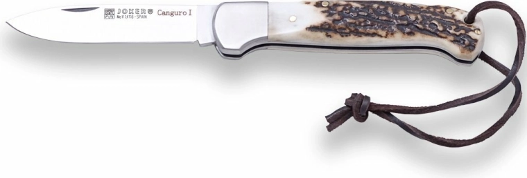 Joker Canguro pocket hunting knife 8.5 cm, antler, leather lanyard