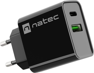 NATEC Ribera Wall Charger 1x USB-A + 1x USB-C 20 W Black