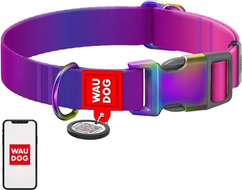 Collare in nylon per cani con codice QR WAUDOG, 15 mm, 25–35 cm, viola