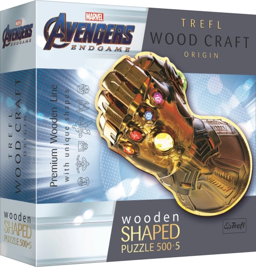 Puzzle in legno bifacciali TREFL Wood Craft Origin Marvel: Guanto dell’Infinito – 505 pezzi