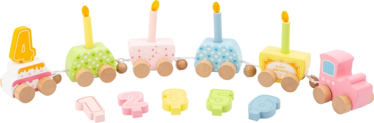 Wooden birthday train with numbers and candles