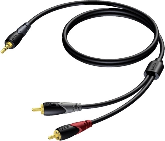 Audio cable 3.5 mm stereo jack to 2× RCA (cinch) 3 m