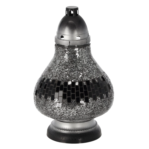 Stekleni pokopališki svečnik vitraž karafa, srebrn, 34 cm, gori do 50 ur