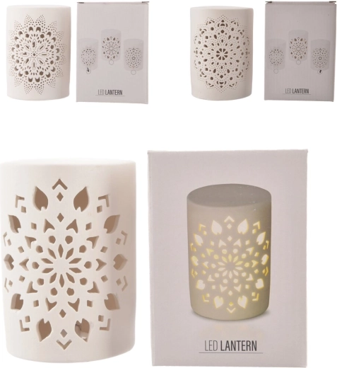 Lanterna LED in porcellana bianca con motivo mandala