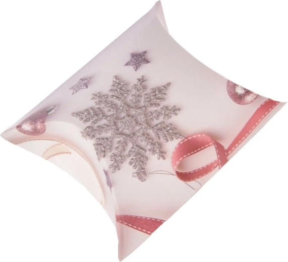 Scatolina regalo natalizia pieghevole in carta rosa 16 × 11 cm
