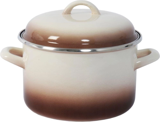 Pot with Lid 22 cm, 5 L Capuccino Enamel