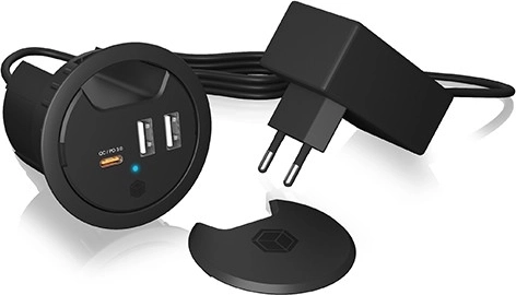 IB-HUB1407 bureaulaadstation voor inbouw, 2× USB‑A en 1× USB‑C voor 60 mm doorvoer