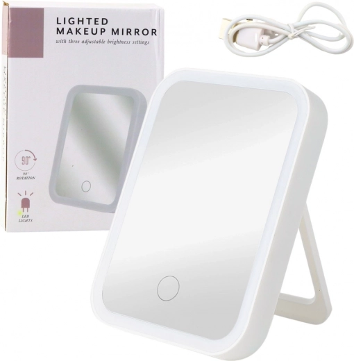 Backlit LED Makeup Mirror with Touch Control, 3 Light Modes, 90° Tilt, White