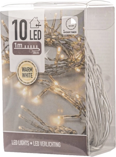 LED-lichtslinger voor binnen 1 m, 10 LED, warm geel, met timer