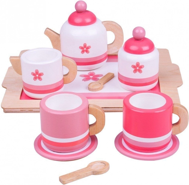 Set da tè in legno rosa Bigjigs Toys