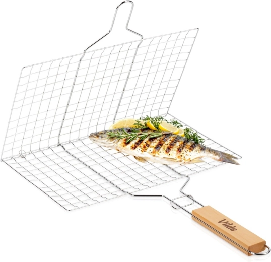 Cestello grigliatore in metallo Vilde 34 × 22 cm con manico in legno