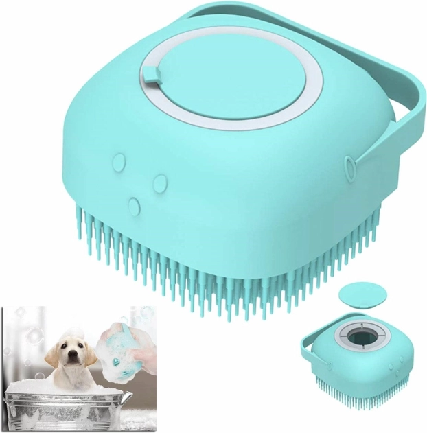 Silicone Bath Brush for Dogs and Cats with Dispenser – Mint