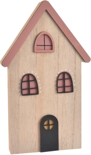 Dekorativt træhus i rosa 12 × 2 × 20 cm