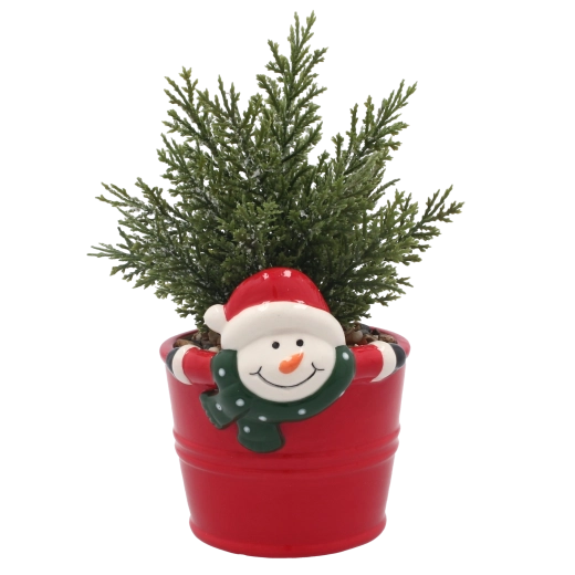 Stylish ceramic flower pot with snowman