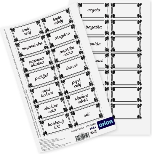 Étiquettes autocollantes pour pots à épices – rectangle, 28 pièces (CZ)
