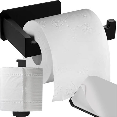 Black loft toilet paper holder RUHHY, self-adhesive metal wall-mounted
